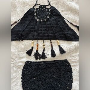 Black Crochet Halter Bikini top and High Waisted Bottom